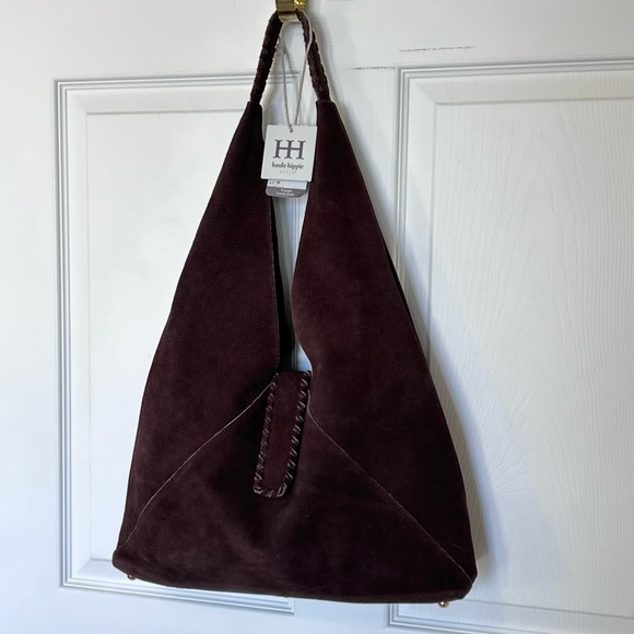 NWT Haute Hippie Genuine Suede Triangle Hobo Bag Rich Brown Color - Picture 4 of 9